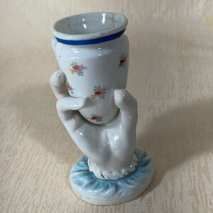 Vintage Porcelain Floral Ceramic Hand Toothpick Holder/Vase
